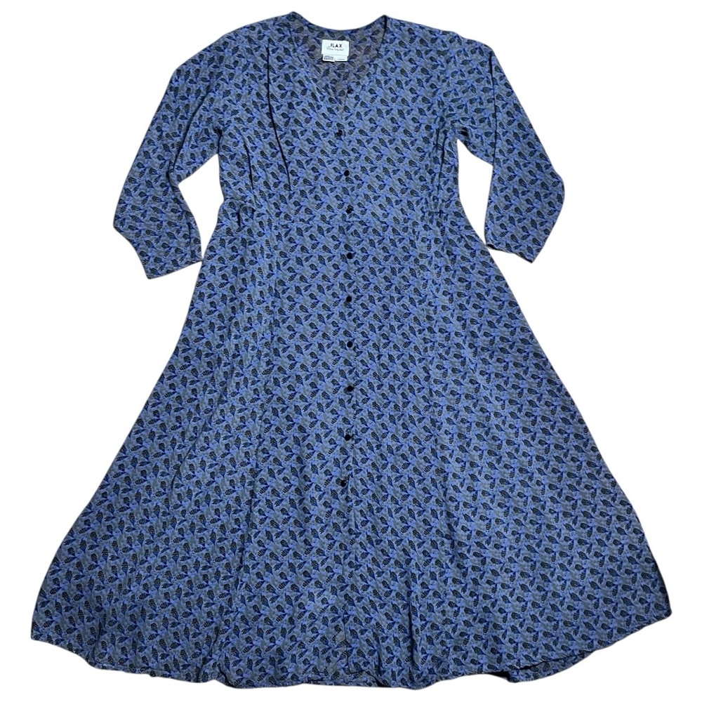 Flax Vintage Rayon Semi Sheer BlackBerry Print Dress In Blue & Purple Sz S